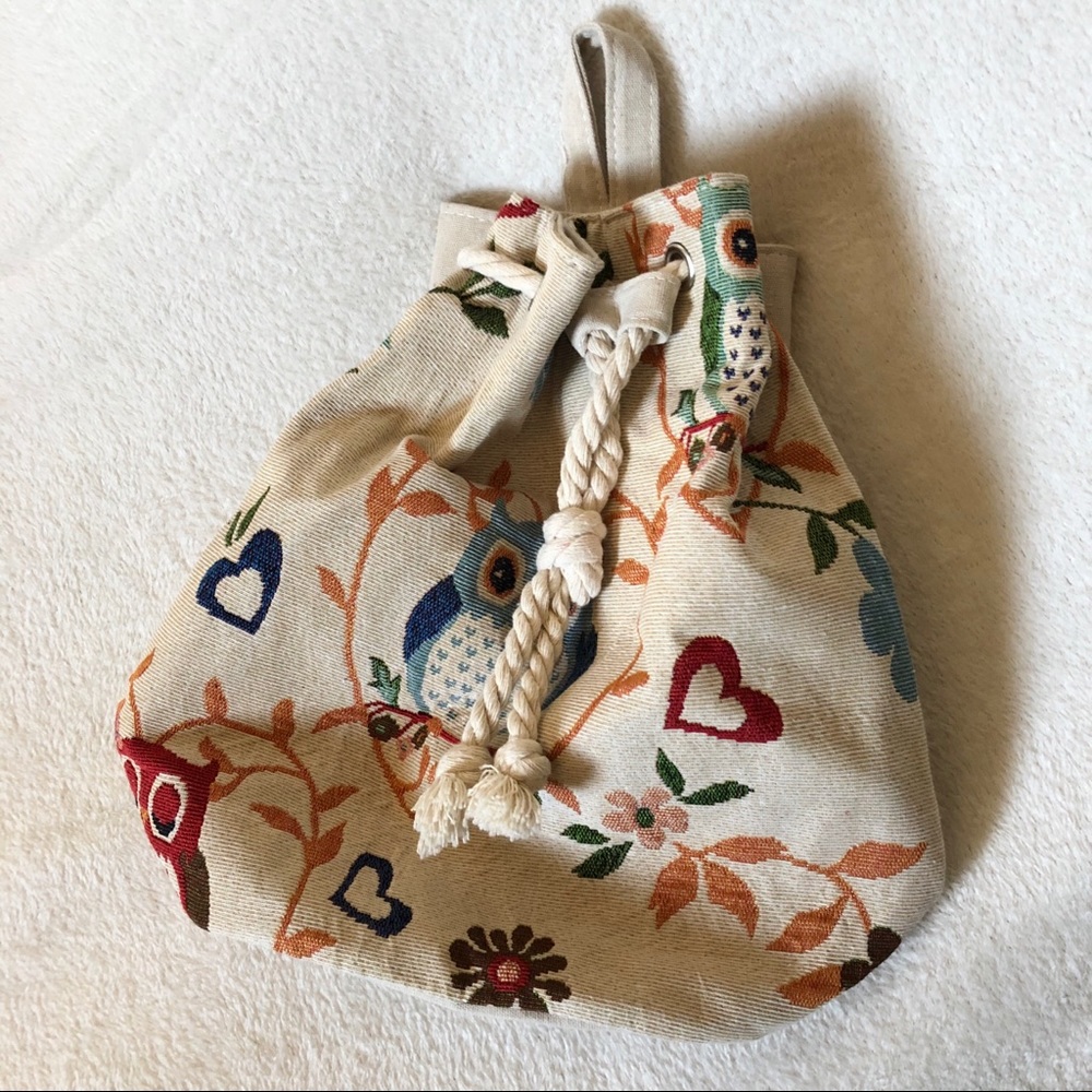🦖Vintage Owl tapestry backpack rope drawstring